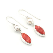 Silver Pearl Coral Marquise Earrings on white background