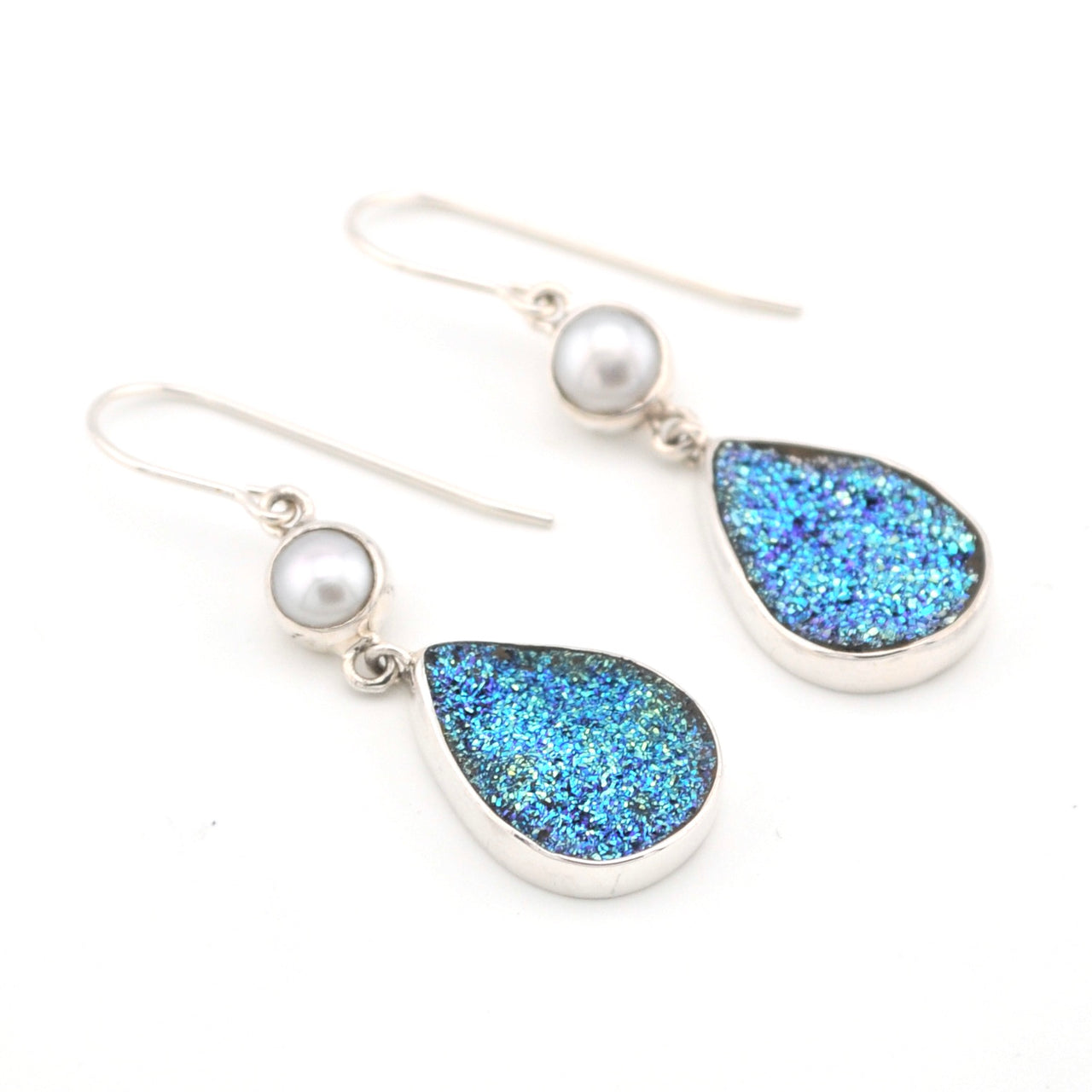 Silver Pearl Druzy Agate Earrings
