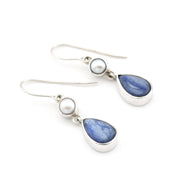 Silver Pearl Kyanite Tear Earrings