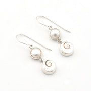 Silver Pearl Shiva Shell Earrings on white background