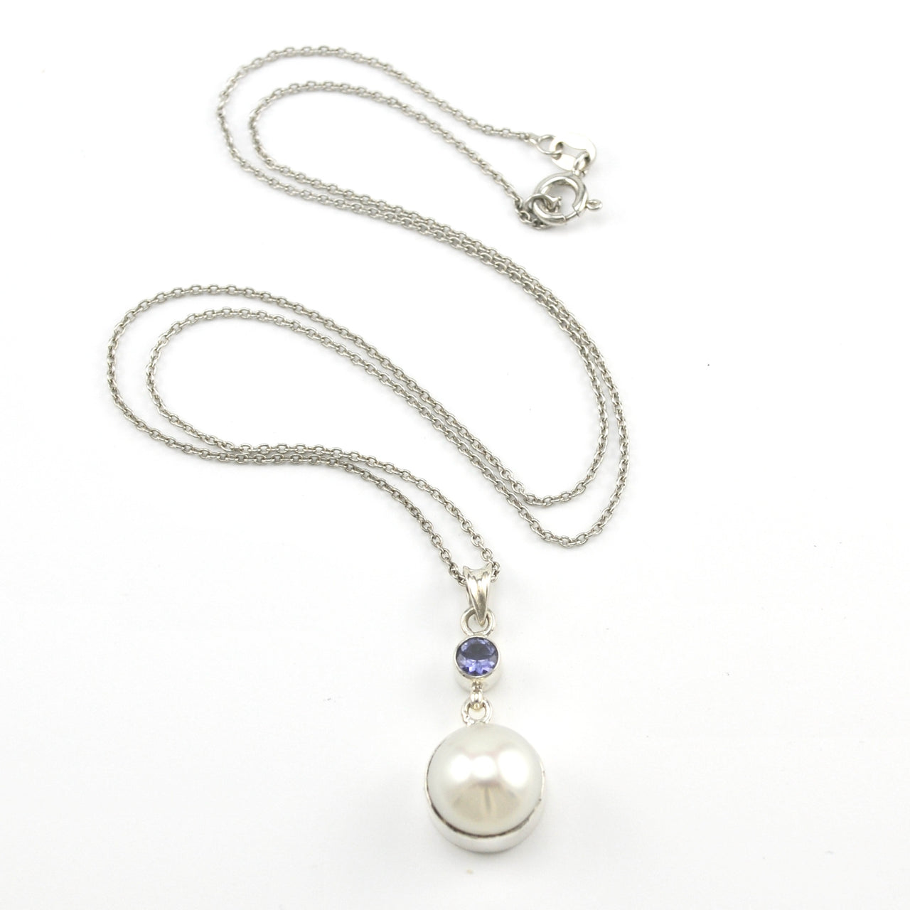 Silver Pearl Tanzanite Necklace