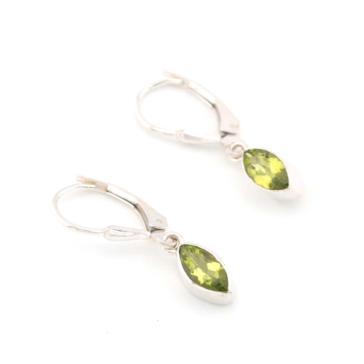 Silver Peridot 4X8mm Marquise Dangle Earrings