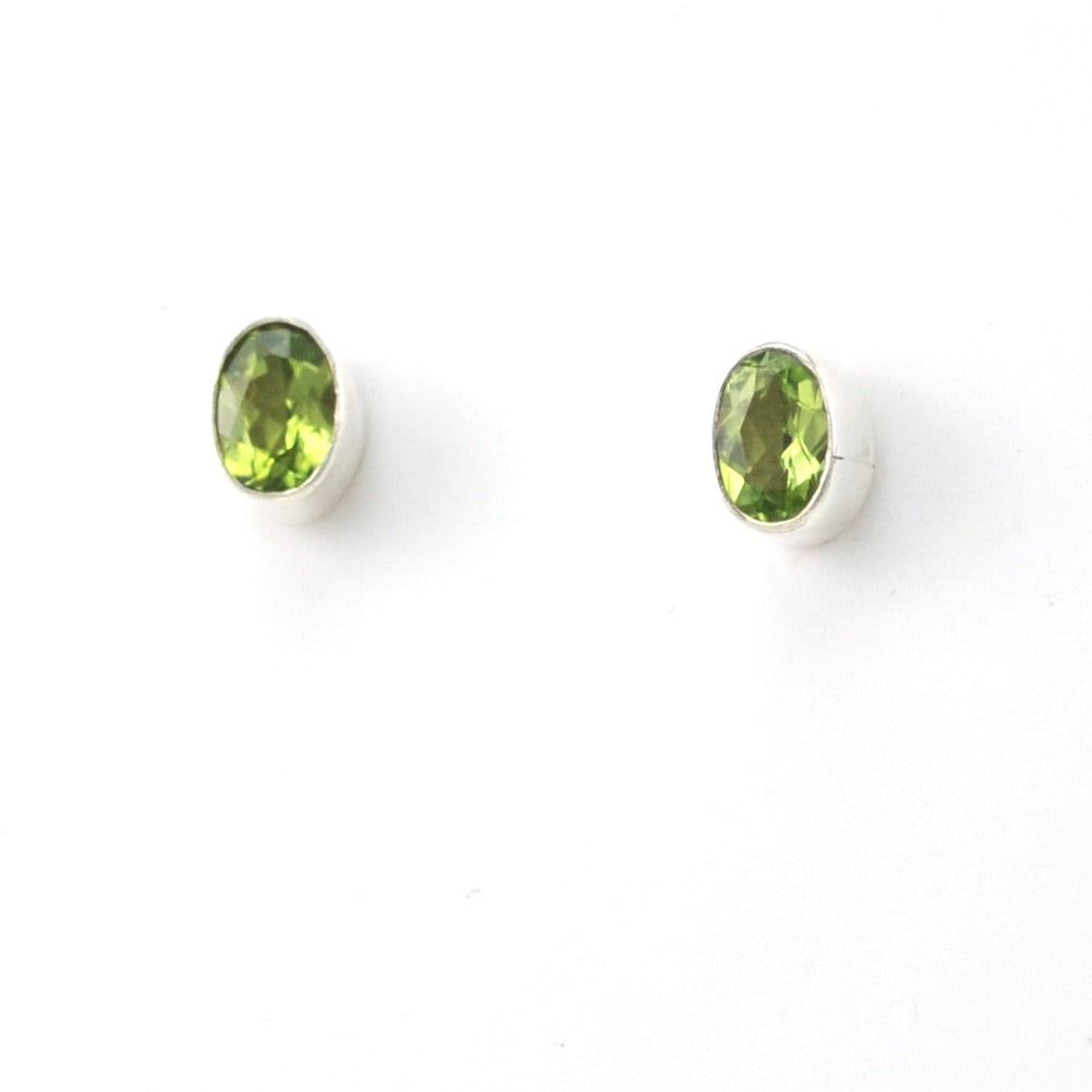 Silver Peridot 4x6mm Oval Post Earrings