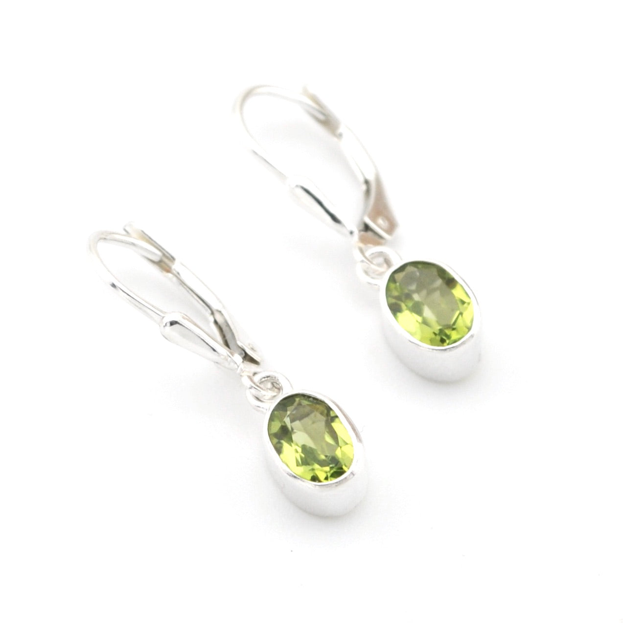 Silver Peridot 5x7mm Oval Dangle Earrings