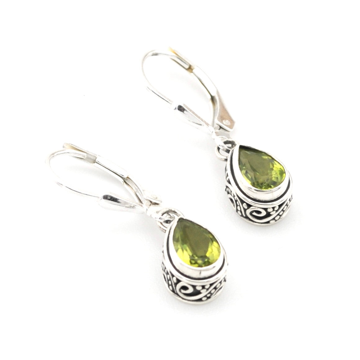 Silver Peridot 5x7mm Tear Bali Earrings