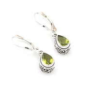 Silver Peridot 5x7mm Tear Bali Earrings