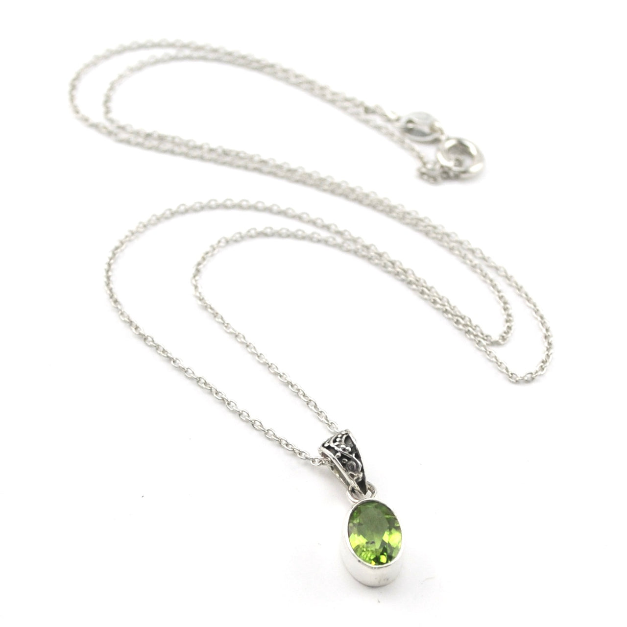 Silver Peridot 6x8mm Oval Necklace