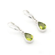 Silver Peridot 6x8mm Tear Dangle Earrings