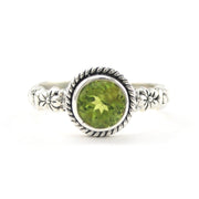 Silver Peridot 7mm Round Bali Scroll Ring