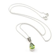 Silver Peridot 7x10mm Tear Bali Necklace