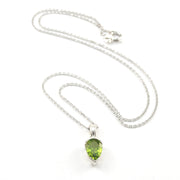 Silver Peridot 7x9mm Pear Necklace