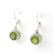 Silver Peridot 8mm Round Bali Dangle Earrings