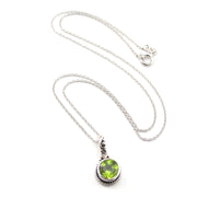 Silver Peridot 8mm Round Scroll Necklace