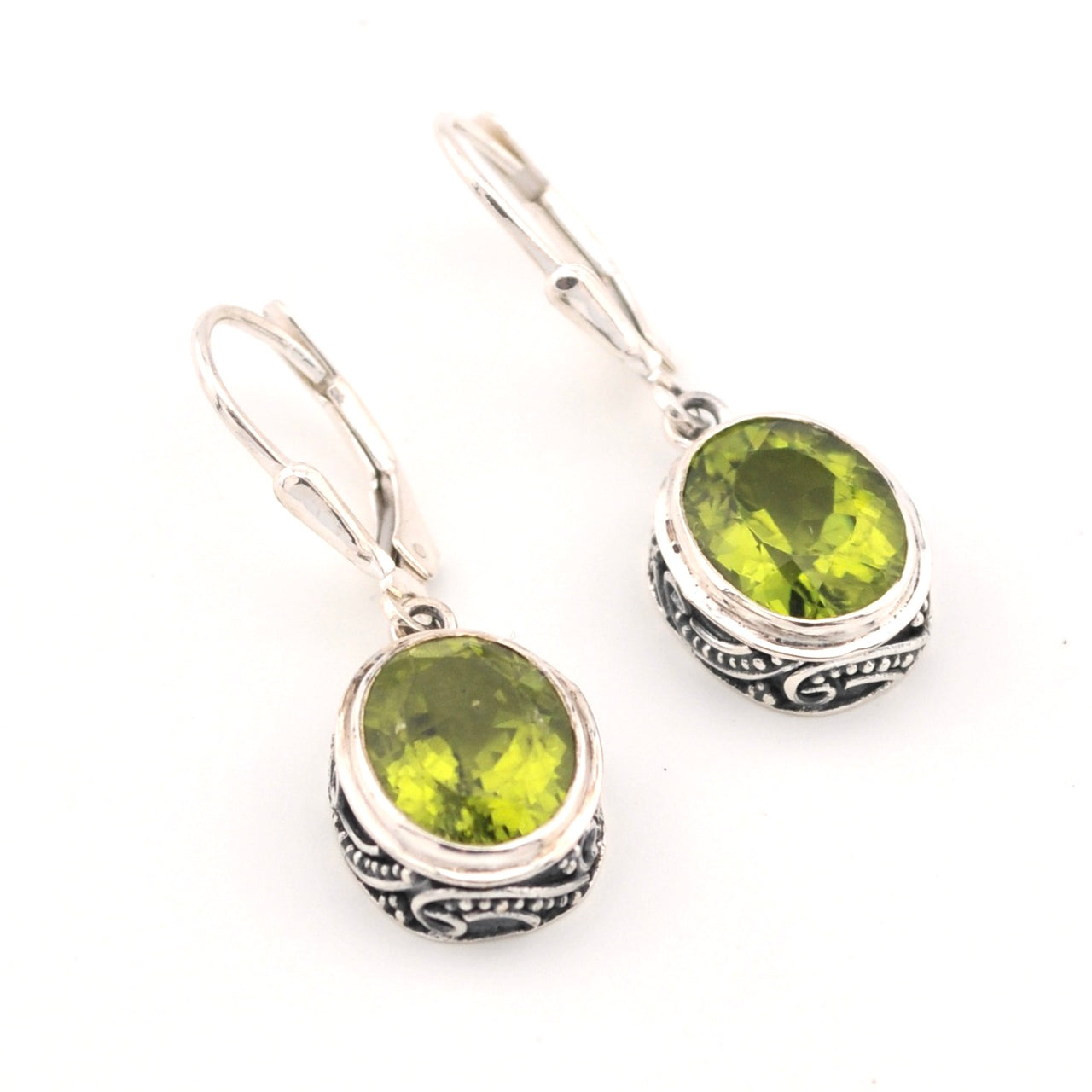 Silver Peridot 8x10mm Oval Bali Earrings