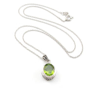 Silver Peridot 9x11mm Oval Bali Necklace