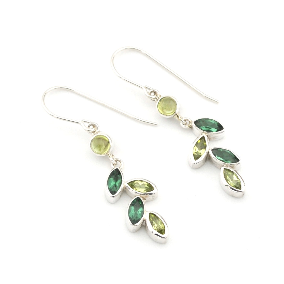 Silver Peridot Green Quartz Marquise Earrings