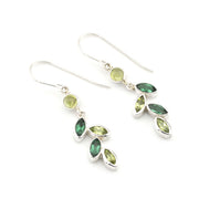 Silver Peridot Green Quartz Marquise Earrings