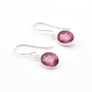 Silver Pink Topaz Oval Bezel Dangles Earrings
