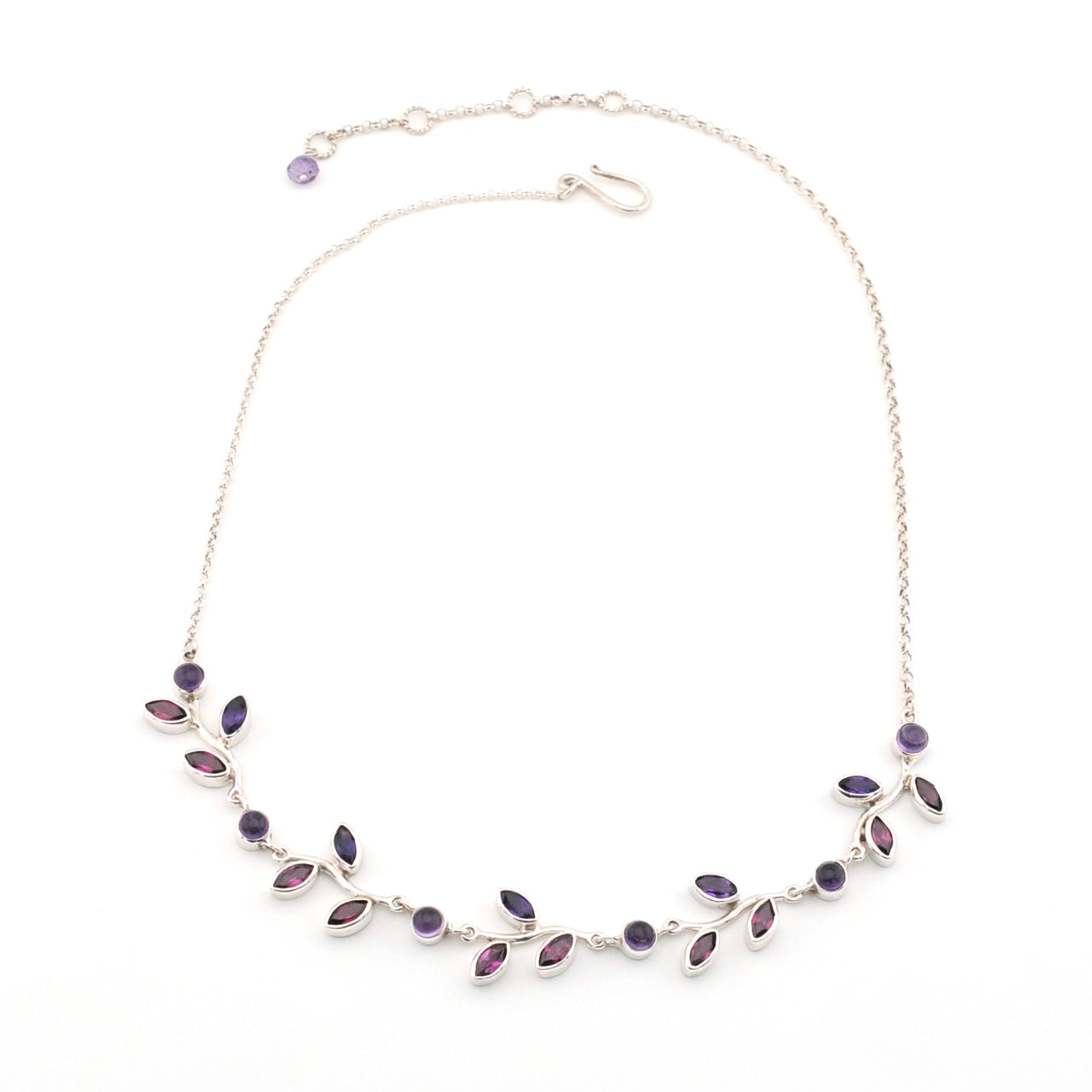 Sterling Silver Rhodolite Amethyst Branch Adjustable Necklace