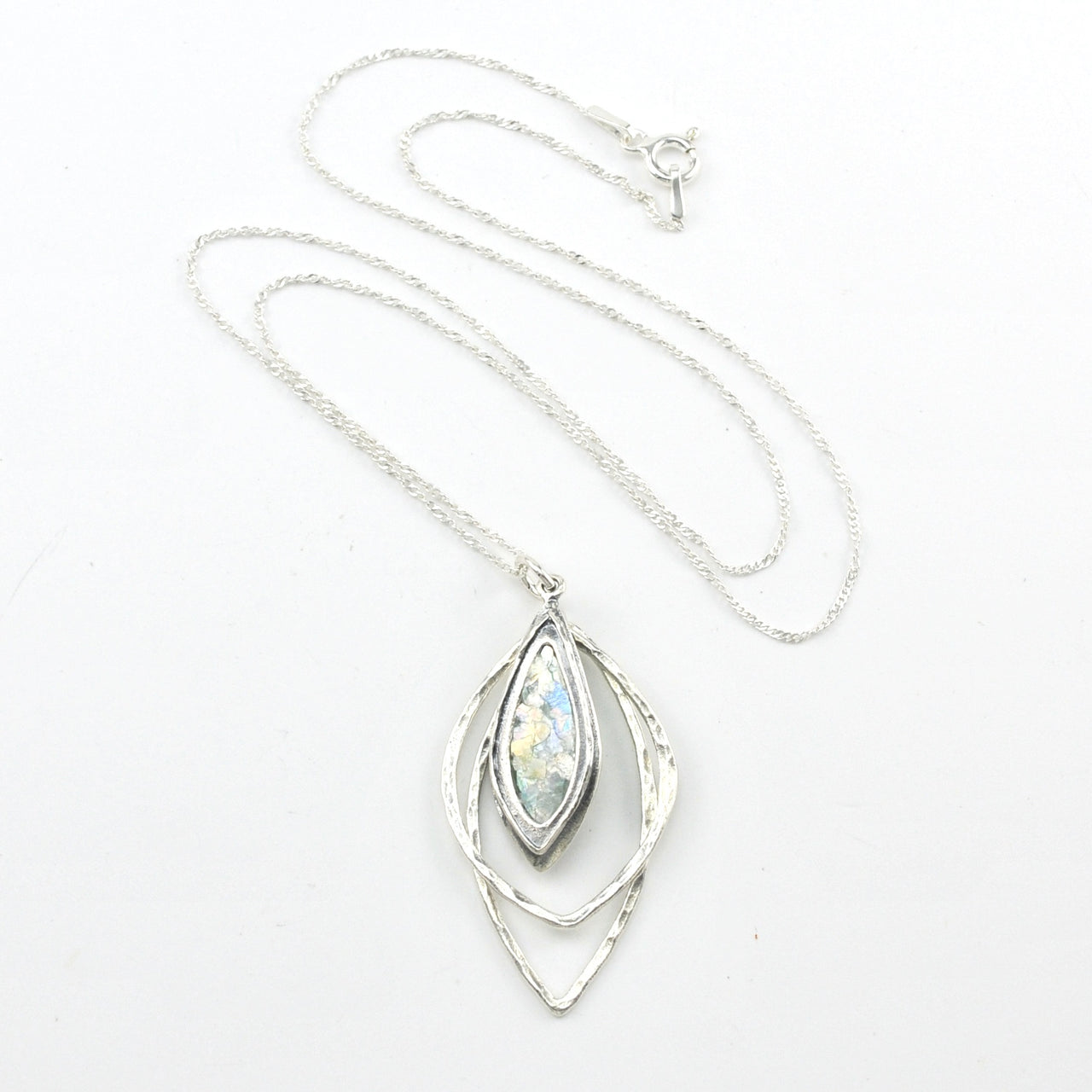 Silver Roman Glass 3 Marquise Necklace