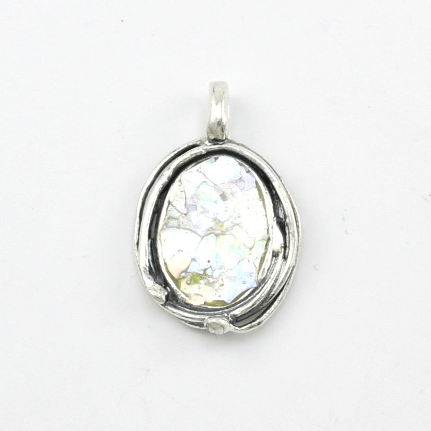 Silver Roman Glass Oval Pendant