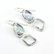 Silver Roman Glass Rectangular Dangle Earrings