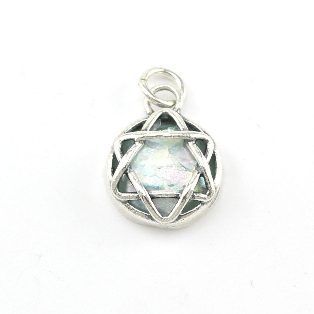 Silver Roman Glass Round Star of David Pendant