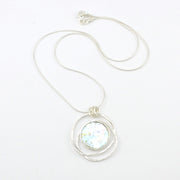 Silver Roman Glass Spiral Circle Necklace