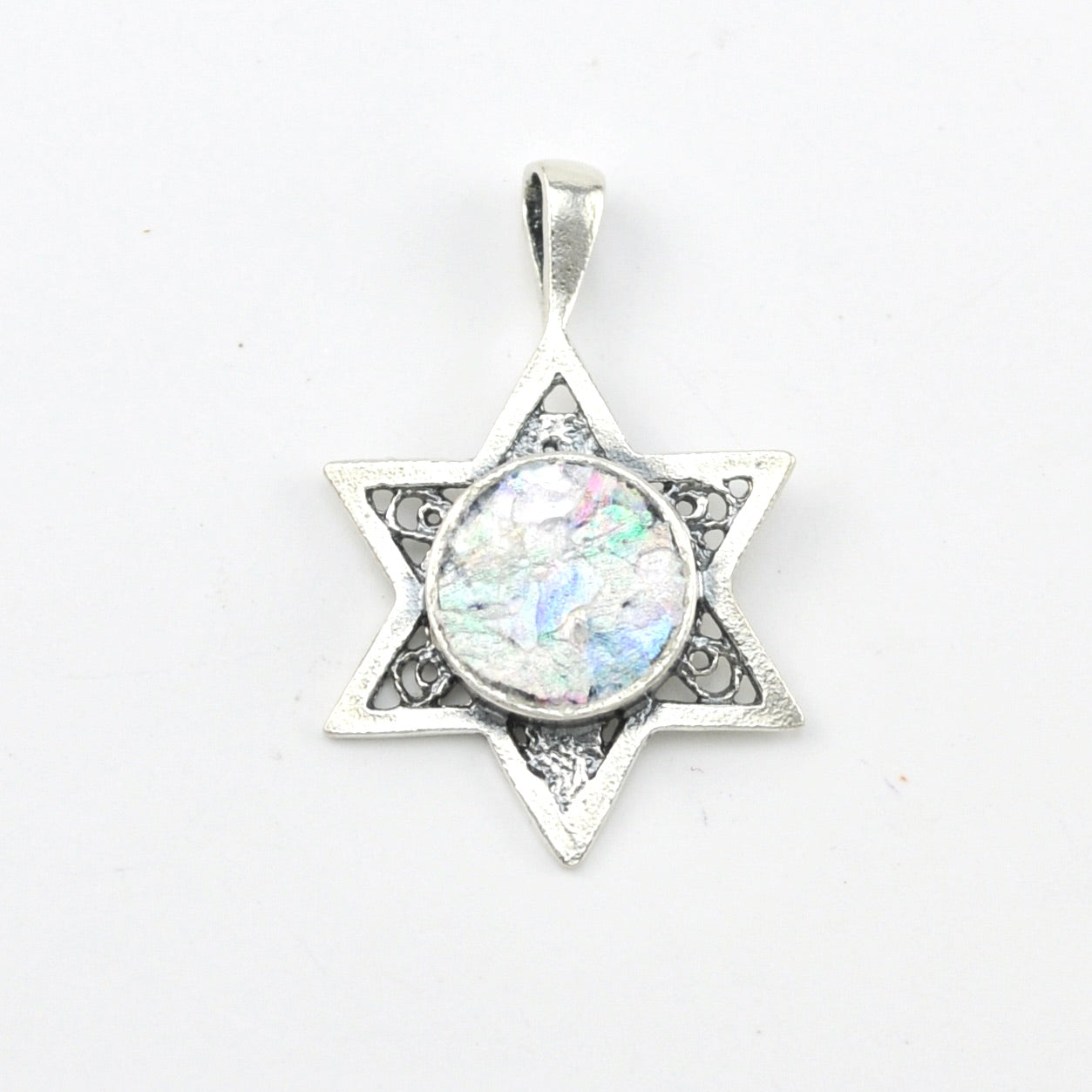 Silver Roman Glass Star of David Pendant 2