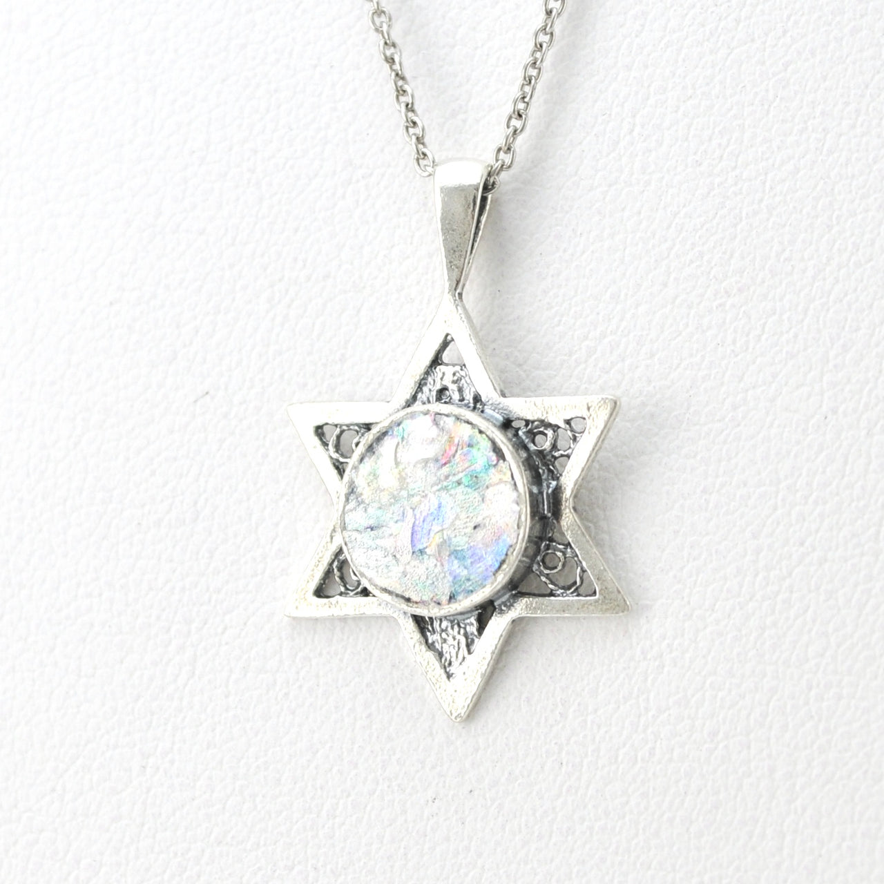 Silver Roman Glass Star of David Pendant 2 With Chain