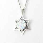 Silver Roman Glass Star of David Pendant 2 With Chain
