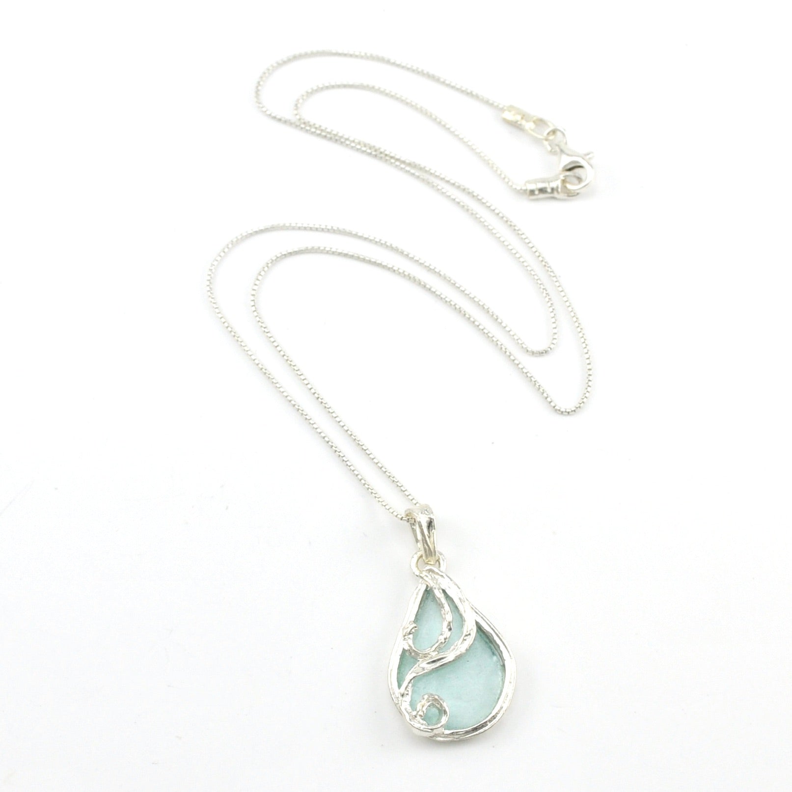 Silver Roman Glass Tear Swirl Necklace