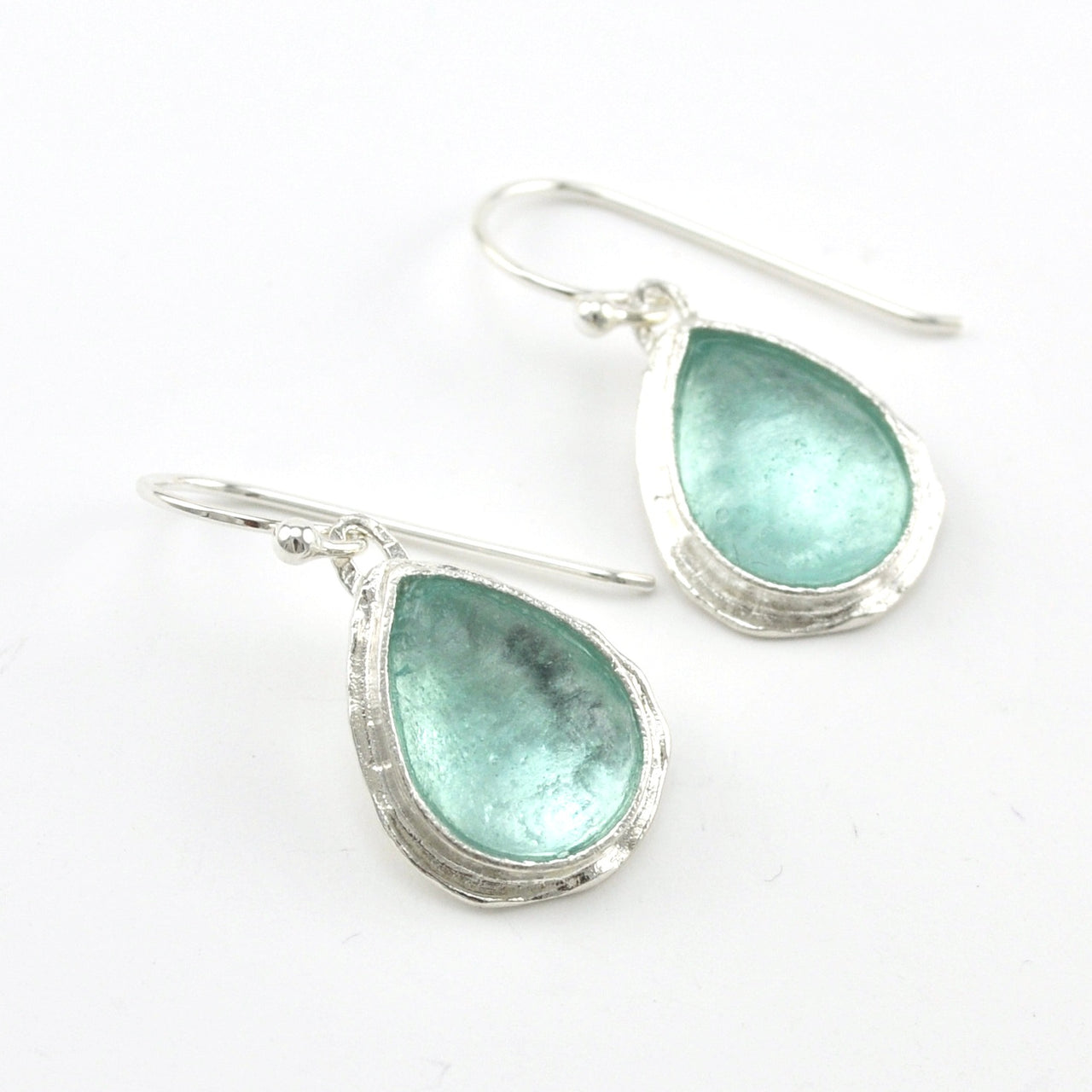 Silver Roman Glass Teardrop Dangle Earrings