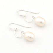 Silver Round Link White Pearl Earrings
