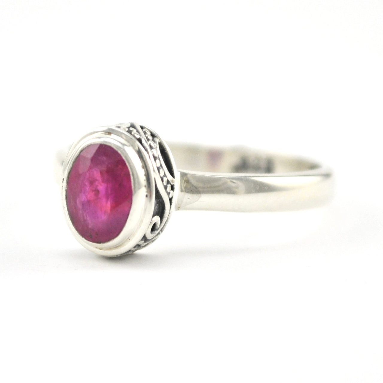 Silver Ruby 5x7mm Oval Bali Ring