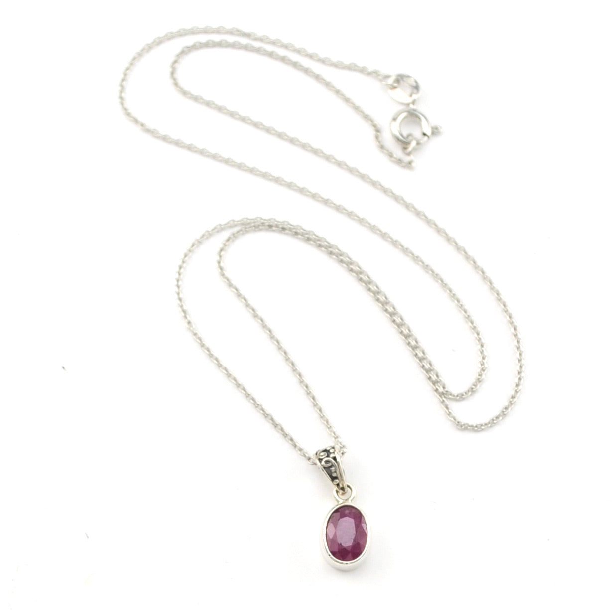 Silver Ruby 6x8mm Oval Necklace