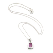 Silver Ruby 6x8mm Rectangle Bali Necklace on white background