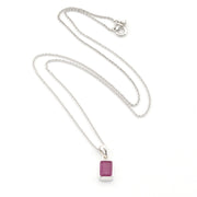 Silver Ruby 6x8mm Rectangle Necklace on white background