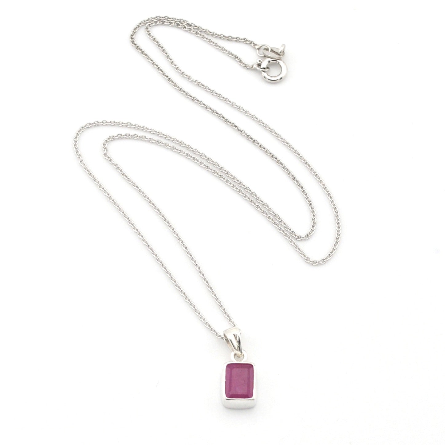 Silver Ruby 6x8mm Rectangle Necklace on white background