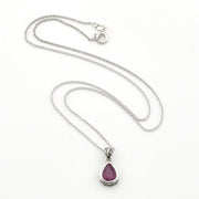 Silver Ruby 7x9mm Tear Bali Necklace