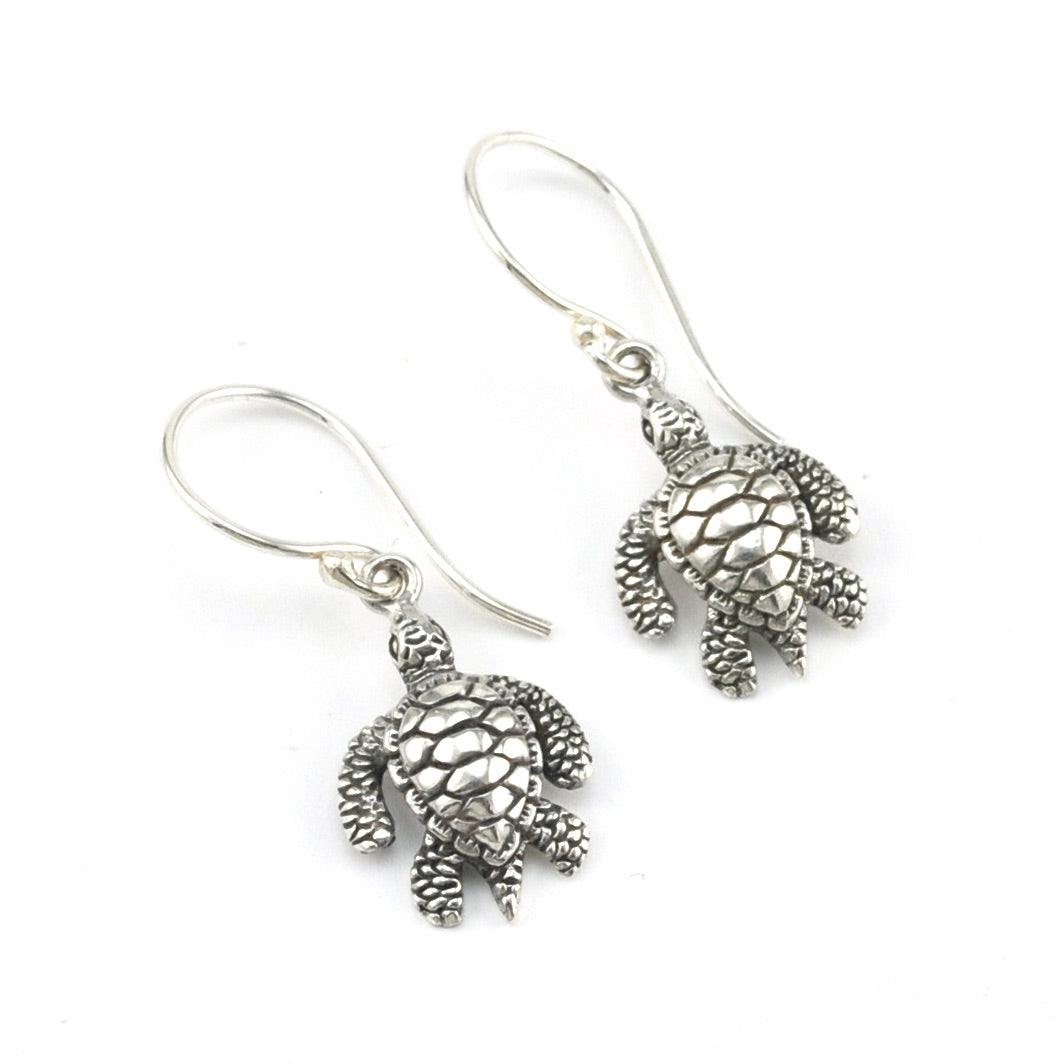 Silver Sea Turtle Dangle Earrings