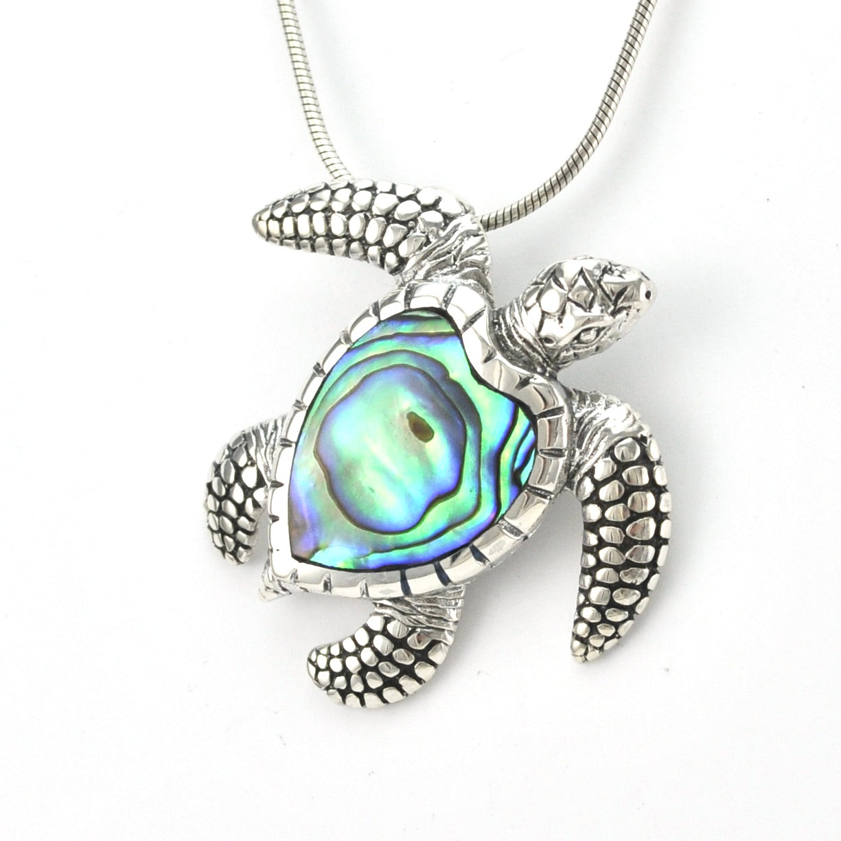 Silver Sea Turtle with Inlaid Abalone Pendant