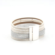Silver Sparkling Leather Mesh and Crystal Bracelet Clasp