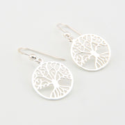 Silver tree of life earrings on a white background