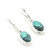 Silver Turquoise Oval Dangle Earrings on white background