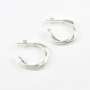 Silver Twist Hoop Post Earrings