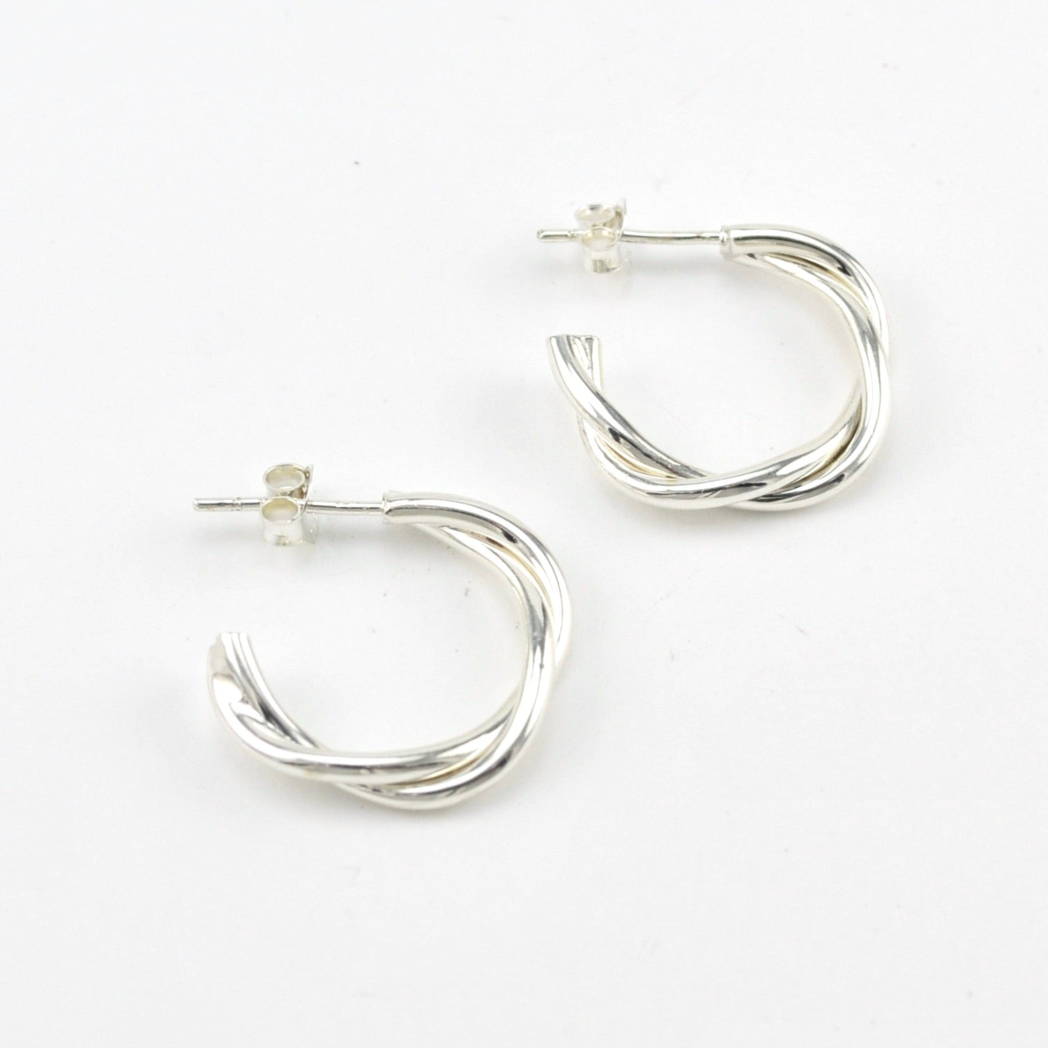 Silver Twist Hoop Post Earrings