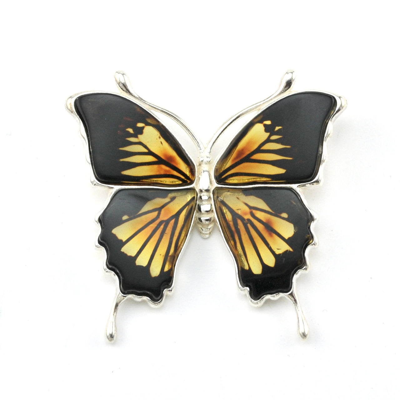 Silver Ulysses Amber Butterfly Pendant