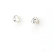 Pair of silver stud earrings with clear gemstones on a white background