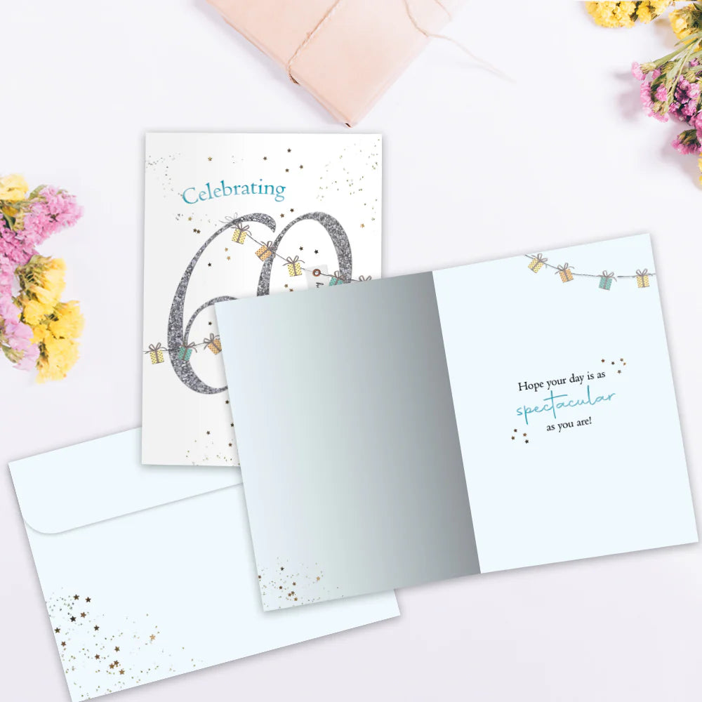 Spectacular 60 Birthday Card opened with matching envelope